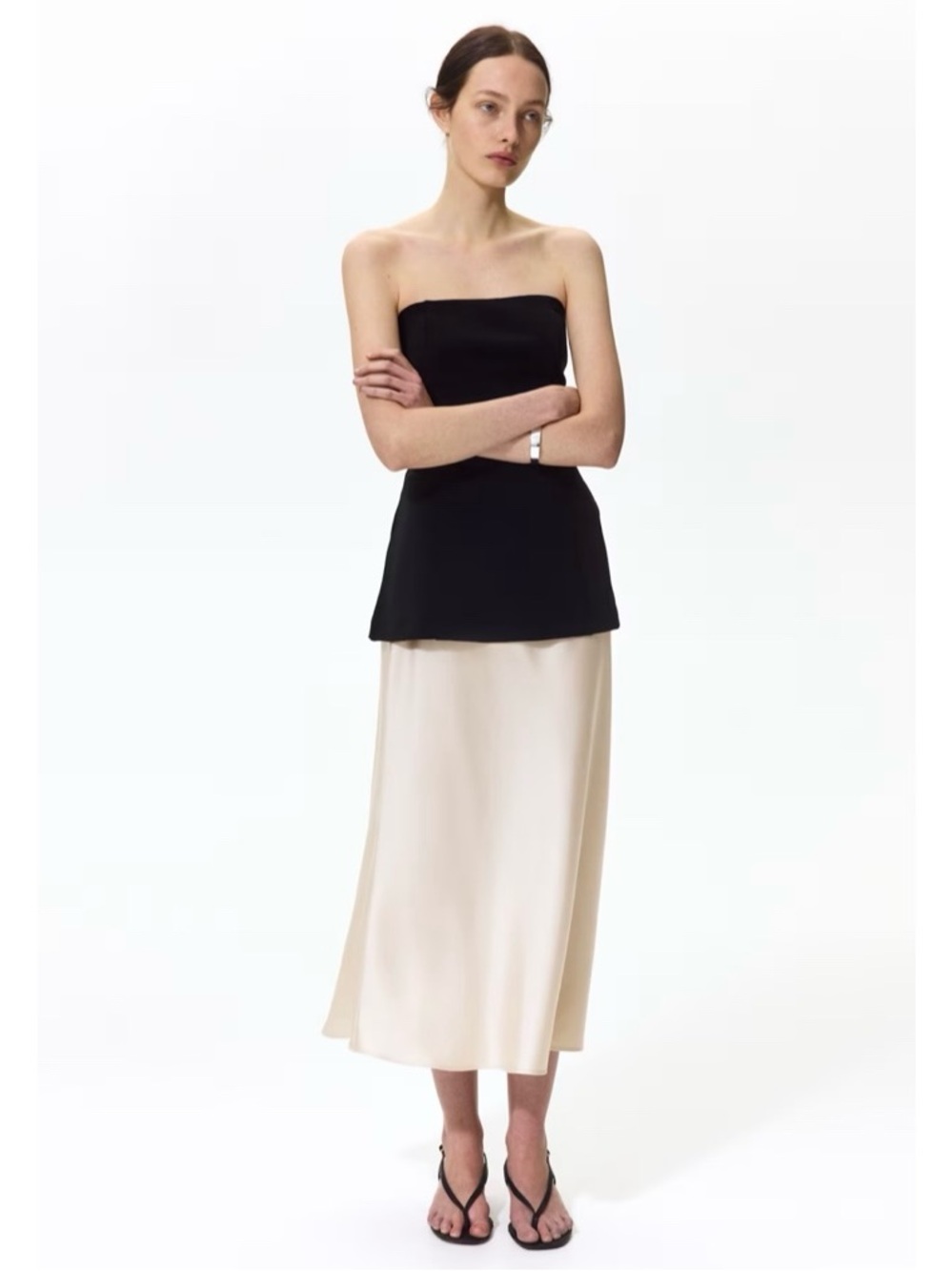 H&M Satin Midi Skirt in Beige Size Small